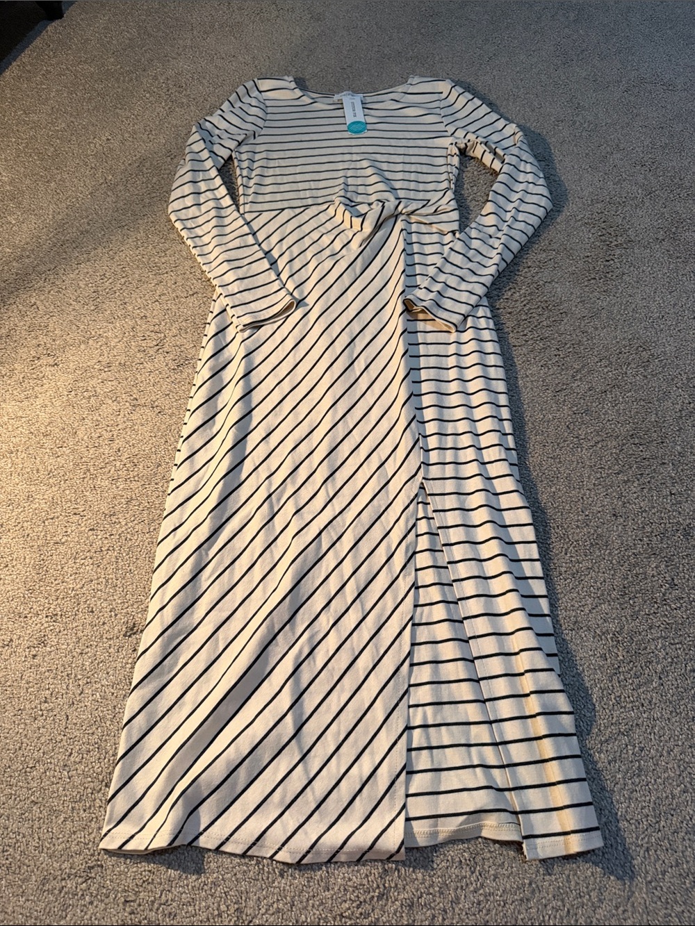 Kaileigh Cream & Black Striped Long Sleeve Maxi Dress